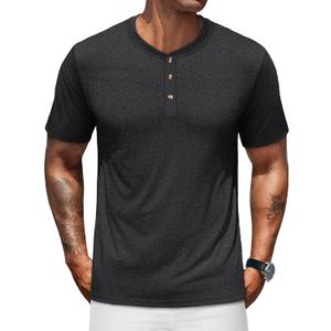 TACVASEN Men's Henley Shirts Short Sleeve Cotton Moisture Wicking T-Shirt Lightweight Casual 3 Button Tshirts (M)