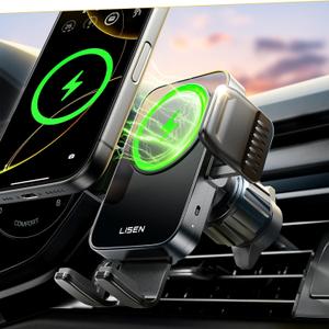 LISEN Wireless Car Charger, 15W Fast Charging Air Vent Phone Mount Car Phone Holder Charger [No Shake] Wireless Charging Mount for iPhone 16 15 14 13 12Pro Max Samsung Galaxy Series All Smartphones