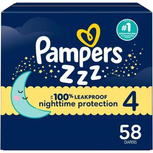 Pampers ZZZ Overnight Diapers, Size 4 (22-37 lbs), 58 Count, Nighttime Protection Disposable Baby Diaper, Night Time Leak and Skin Protection