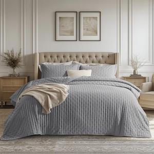 Bedsure Quilts Queen Size - Ultra Soft Queen Quilt Bedding Set for Modern & Scandinavian Bedrooms, Lightweight All-Season Comforter with 2 Pillow Shams, Grey Summer Bedspread Coverlet 90x96 Inch