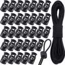 Patelai 50 Pieces Cord Locks Spring Toggles Stoppers Plastic Single Hole End Stopper Slider and 1/8 Inch 66 Feet Elastic Bungee Cord for Drawstring Shoelaces Clothing Bags(Black, Classic Style)