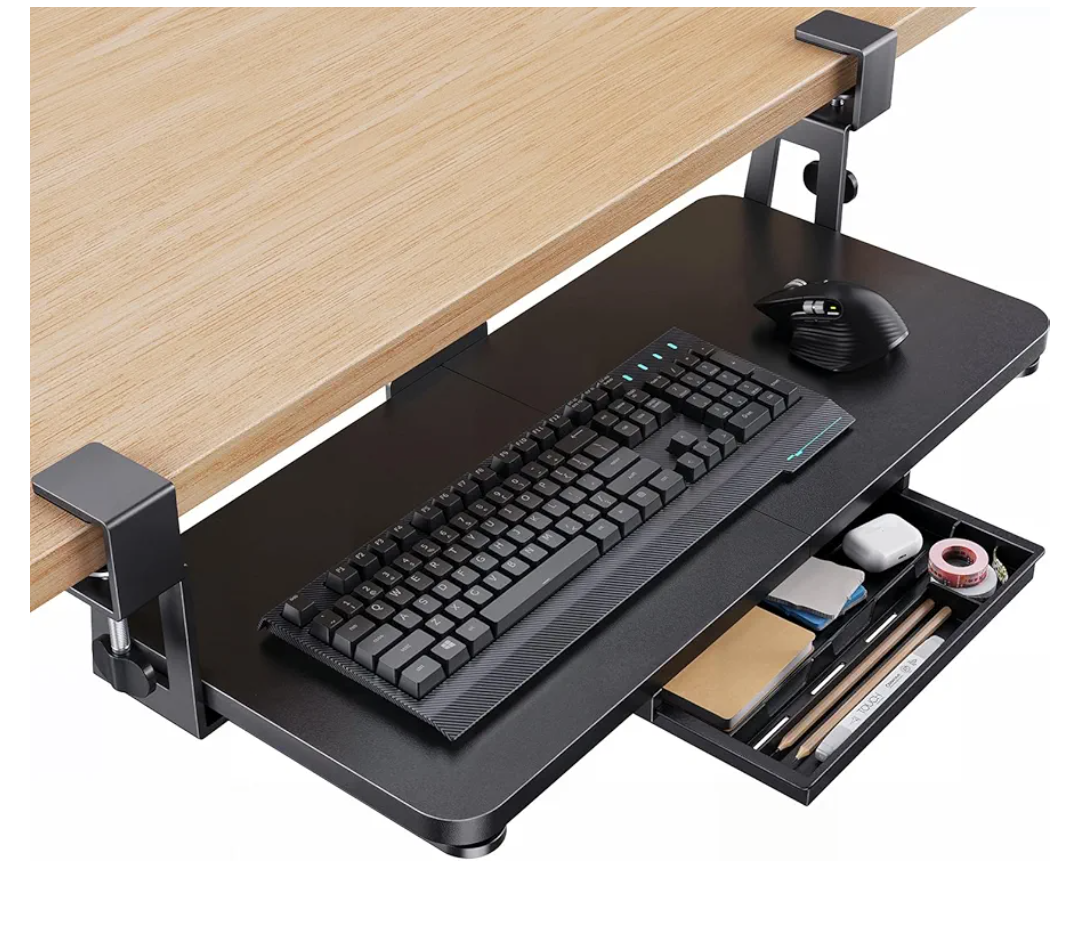 Mzmaxy Cable Management, 25'' Cable Management Under Desk No Drill, Metal Cord Organizer with Clamp for Standing Desk, Cable Organizer for Home Office, Black