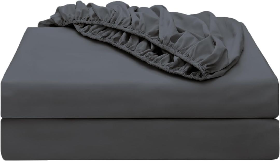 2-Pack Pure Cotton Fitted Sheet Queen Size, 600 Thread Count 16" Deep Pocket Egyptian Cotton Fitted Sheet (2pcs, Queen, Dark Grey)