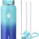 SENDESTAR Stainless Steel Wide Mouth Water Bottle 32oz Double Wall Vacuum Insulated Leak Proof Bottle with New Flex Straw Lid & Spout Lid XIN-MC-1000-1