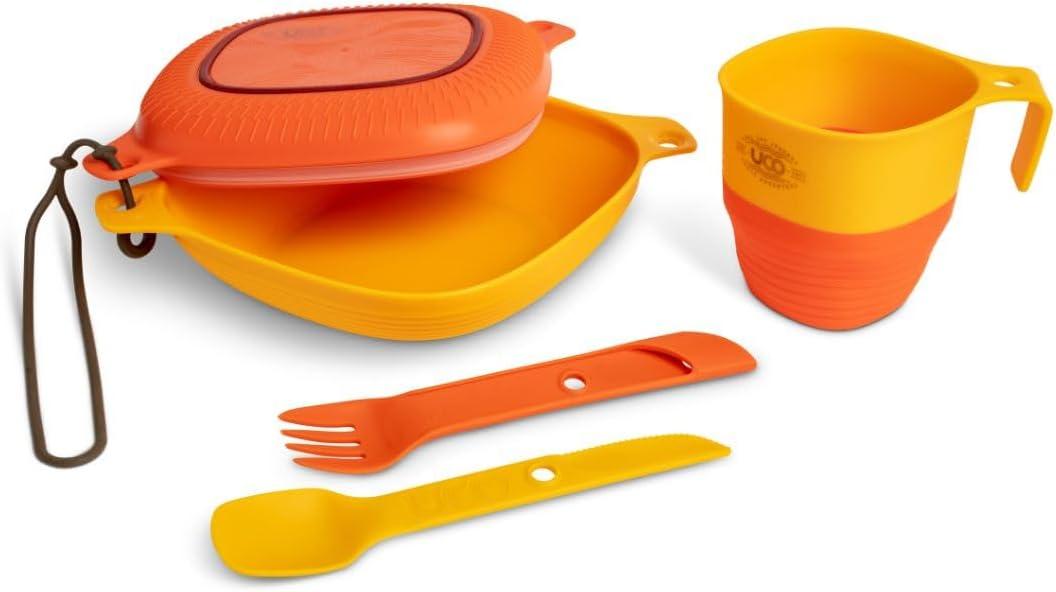 UCO 6-Piece Camping Mess Kit with Bowl, Plate, Camp Cup, and Switch Spork Utensil Set (Retro Sunrise)