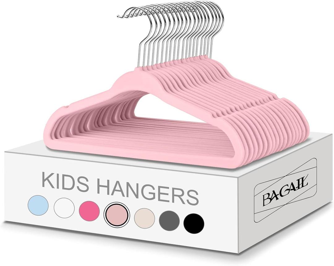 BAGIAL Kids Velvet Hangers 13.75 Inches Children's Clothes Hangers Non-Slip Baby Hangers for Infant/Toddler (Blush Pink,50pack)