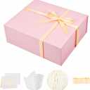 UoeRing 1 Extra Large Pink Gift Box 17x14.5x6 inch Luxury Gift Box for Presents with Magnetic Closure Lid Collapsible,Birthday,Christmas,Contains Card, Ribbon,Tissue Paper,Shredded Paper Filler, 1 Count