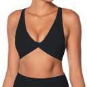 Sunzel Women's V-Neck Twist Sports Bra Low Impact with Removable Pads Cross Backless Straps Going Out Casual Padded Bralette (Large, Black)