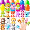 12 Pack Prefilled Easter Eggs with Finger Puppets, Prefilled Easter Eggs with Toys for Easter Egg Hunts, Basket Stuffers, Party Favors, Classroom Prizes, Easter Gifts for Kids and Toddlers