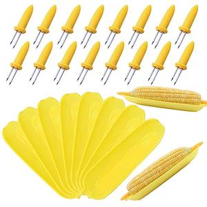 PEOUWNES Corn Dishes and Holders - 16 Pack Holders, 8 Pack Dishes - Stainless Steel, Perfect for Corn on the Cob