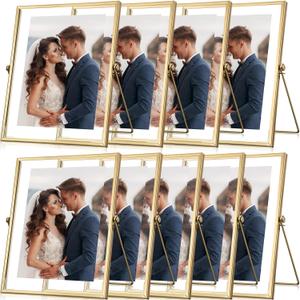Treela 9 Set Gold Frames 8x10 Inch for Picture Sizes 6x8, Metal Glass Vintage Brass Floating Photo Frame Vertical Tabletop Display for Wedding Home Office Desk Decorations(Frame Size 8x10 Inch)