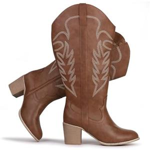 Chicblooms Women's Extra Wide Calf Cowboy Boots Embroidered Western Cowgirl Knee High Boots, Size 9.5
