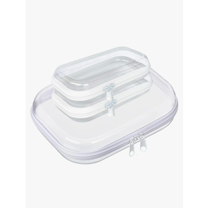 3Pcs Clear Hard Plastic Zipper Case, Professional-Grade Plastic Clear Zipper Pencil Case, Toiletry Pouch, Travel Organizer, Cosmetic Bag, Toy Storage Bins (1L+2M)