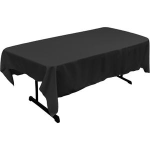 LA Linen Polyester Poplin Washable Rectangular Tablecloth, Stain and Wrinkle Resistant Table Cover 60x84, Fabric Table Cloth for Dinning, Kitchen, Party, Holiday 60 by 84-Inch, Black