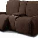 ULTICOR Reclining Love Seat with Middle Console Slipcover, 8-Piece Jacquared Stretch Loveseat Reclining Sofa Covers, 2 seat Loveseat Recliner Cover, Thick, Soft, Washable, (Style 2) (Chocolate)