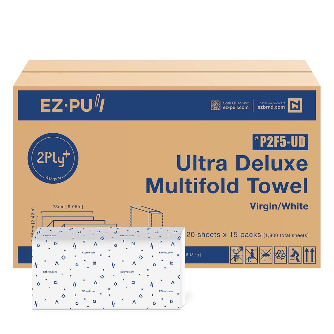 EZbrnd Premium Ultra Deluxe 2ply+ MULTIFOLD Paper Towels, 120 sheets x 15 pk, P2F5-UD (Large Sheet)