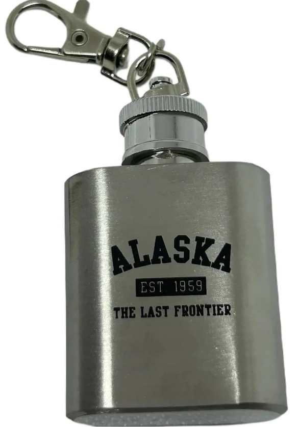 Alaska est.1959, The Last Frontier, Mini Flask Keychain (Missing Chain)
