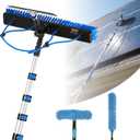 VEVOR Solar Panel Cleaning Kit, 33 ft, Water Fed Pole Kit with Cleaning Brush, Squeegee, Soap Dispenser, Extendable Aluminum Telescopic Pole, 180° Rotatable Brush Head, for Roof Mounted Solar Panels