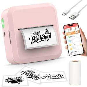 HuiJuKeJi Label Maker Machine with 50 * 30mm Tape, S2 Portable Bluetooth Mini Label Printer Maker with Personalize Templates, Inkless Thermal Sticker Printer for Home/Office/Business/Organization (Pink)