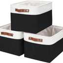 Bagnizer Storage Bins Large Fabric Storage Baskets for Shelves 3 Pack, Decorative Linen Closet Baskets with Handles for Organizing, Shelf, Clothes, Home, Office, 15x11x9.5Inches (Black&White)