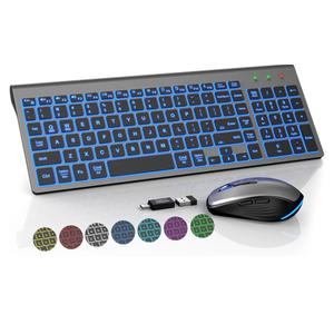 SABLUTE Wireless Keyboard and Mouse Combo Backlit - Compact Quiet Keyboard with RGB Mouse, Rechargeable, Slim, Sleep Mode, Portable Cordless Keyboard Mouse Set for Mac, Windows, Laptop (Space Gray)