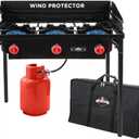 Hike Crew Cast Iron 3-Burner Outdoor Gas Stove | 225,000 BTU Portable Propane Cooktop w/Blue Flame Control, Removable Legs, Temperature Control Knobs, Wind Panel, Hose, Regulator & Storage Carry Case