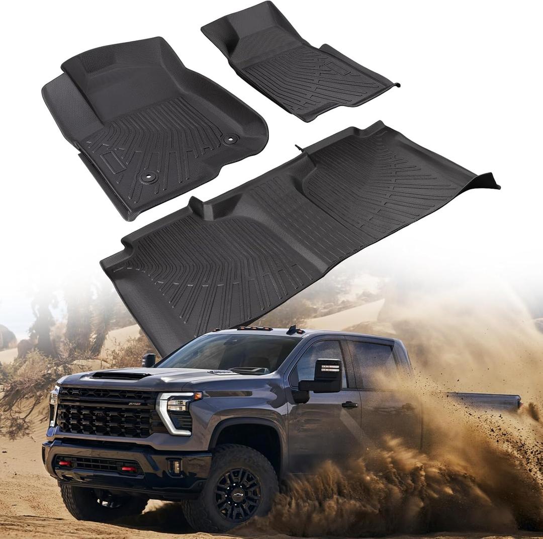 CreekT for Chevy Silverado for GMC Sierra Floor Mats 2019-2025 2026 (Crew Cab Only, Fit with Rear Under-Seat Storage), All Weather Floor Mats for 1500/2500HD/3500HD Bucket Seating Accessories