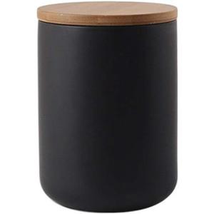 MilkyWay Food Storage Jar Strong Ceramic Storage Canisters with Airtight Seal Bamboo Lid Modern Design Seal Damp-Proof Kitchen Jar for Coffee, Tea, Spice and More (Black(M: 27oz/800ml))