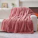 Lotus Karen Faux Fur Twin Blanket for Couch, Cozy Soft Fluffy Fuzzy Pink Blanket, Striped Warm Thick Furry Plush Shaggy Small Blankets for Women, 60x80 Inches