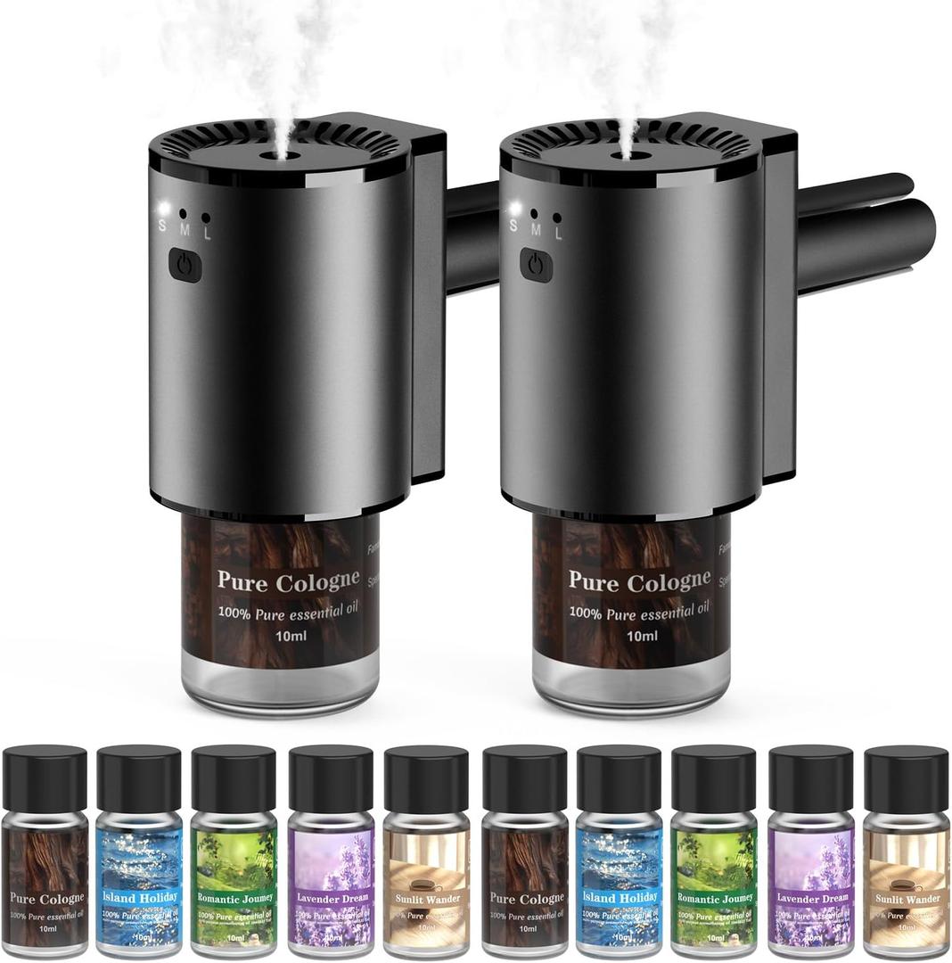 Car Air Freshener, Smart Car Air Freshener for Vent Clips, 1200 Sprays Per Charge, Car Fresheners with Auto On/Off, 5 Scents, 10 Refill Bottles (2Pack)