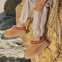 Women's Platform Slippers Comfy Mini Boots Fur Fleece Lined Short Ankle Boot Fluffy House Slippers for Indoor Outdoor (Brown)