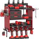 Power Tool Organizer Wall Mount with Charging Station, Garage 4 Drill Storage Shelf with Cordless Tool Holder, Heavy Duty Rack with 8 Outlet Power Strips and Hooks, Gift for Men, Husband (4 Layer)