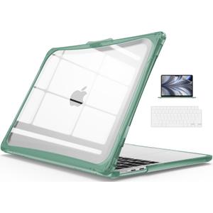 IBENZER Hexpact Compatible with 2025 2024 2023 2022 MacBook Air 13 inch Case M4 A3240 M3 A3113 M2 A2681, Heavy Duty Case & KeyboardCover & ScreenFilm for Mac Air 13.6, Midnight Green, HPE-KK-MTGN+2