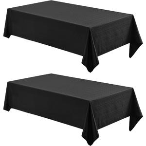 Veblandy 2 Pack Rectangle Tablecloth, 52x70 inch, Water Resistant Wrinkle Free Linen Textured Table Cloth Washable, Decorative Fabric Table Cover for Dining, Party and Camping, Black