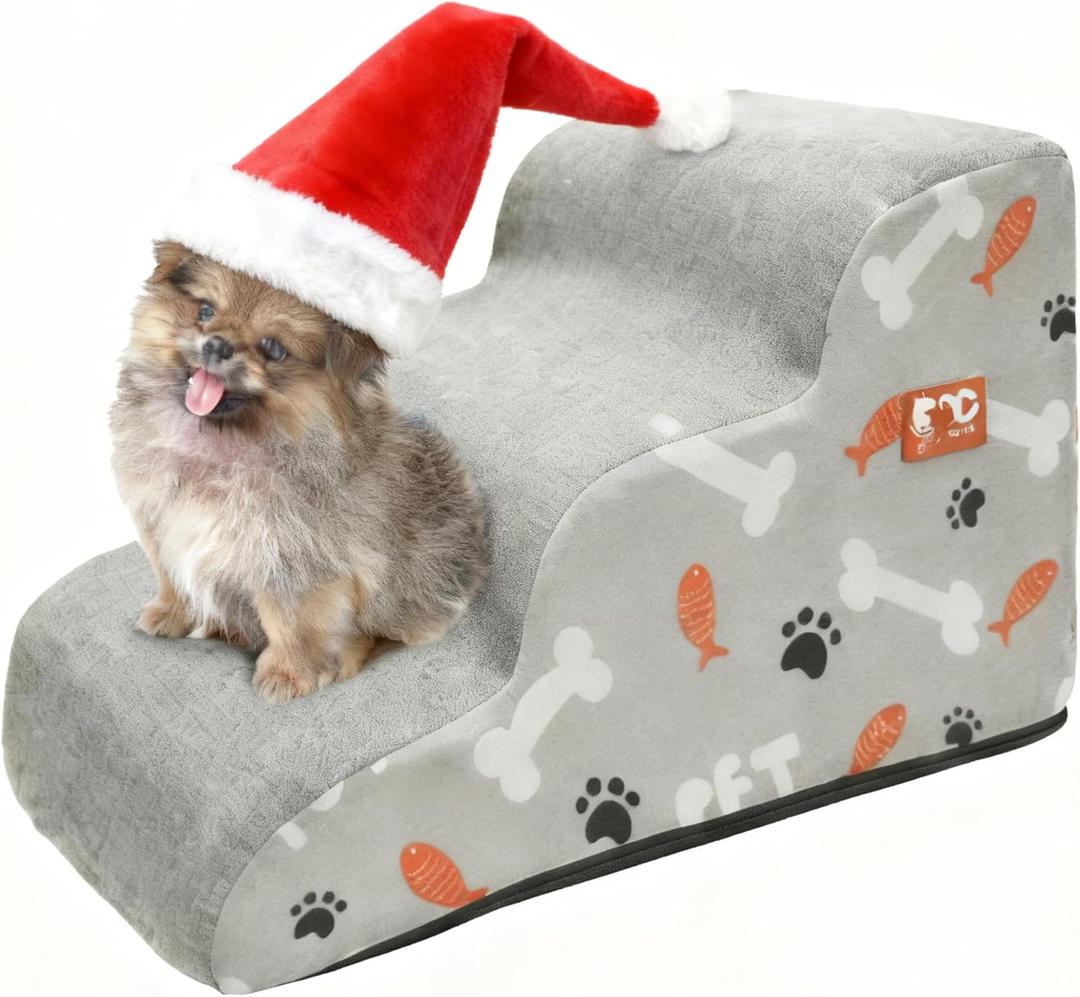 Dog Stairs Ramp for Small Dogs, 3-Step Dog Steps for Couch Sofa and Chair, Pet Stairs for Cats, Non-Slip Balanced Pet Steps Indoor 