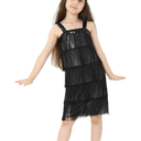 Leadtex Girl's 20s Flapper Dresses Costume Dress Childrens Party Fringed Dresses with Feather Headband,Size XL