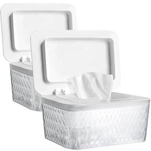 2 Pack Wet Baby Wipes Dispenser - Large Capacity Wipe Holder Seal-Designed Dust-Proof Wet Wipes Container Keep Diaper Wipes Fresh (White)