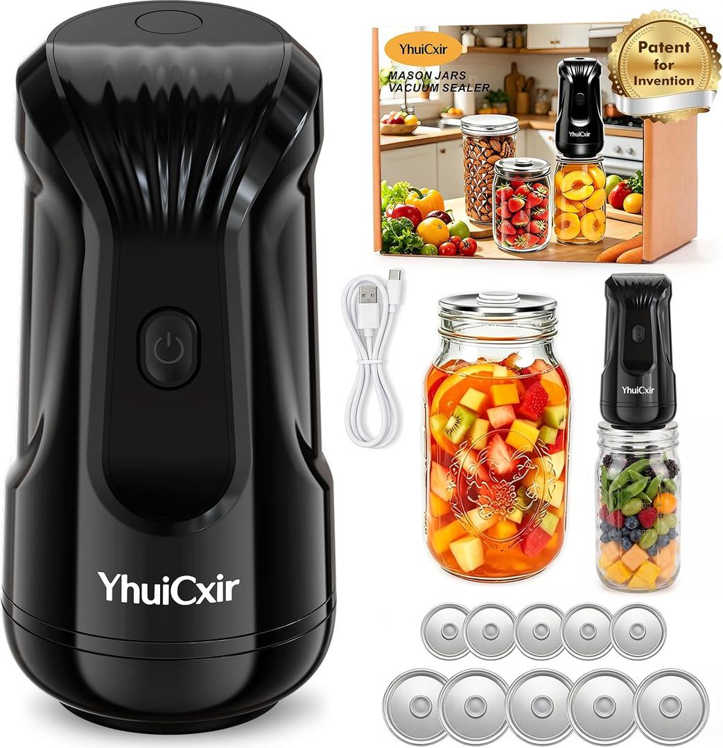 Mason Jar Vacuum Sealer with Reusable Wide & Regular Mouth Lids | Fast Vacuum Sealing, Easy to Open Lids, Portable Electric Canning Sealing Machine for Meal Prep & Pantry Food Preservation