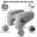 Sunany Travel Neck Pillow for Airplane Pillow Comfortably Supports Head, Neck and Chin, Inflatable Travel Pillow with Soft Velour Cover and Portable Drawstring Bag (Black) (Grey, H)