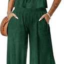 Dokotoo Pants Sets Women 2 Piece Outfits Sleeveless Round Neck Tank Tops Matching Sets for Women Elastic Waist Wide Leg, Size S