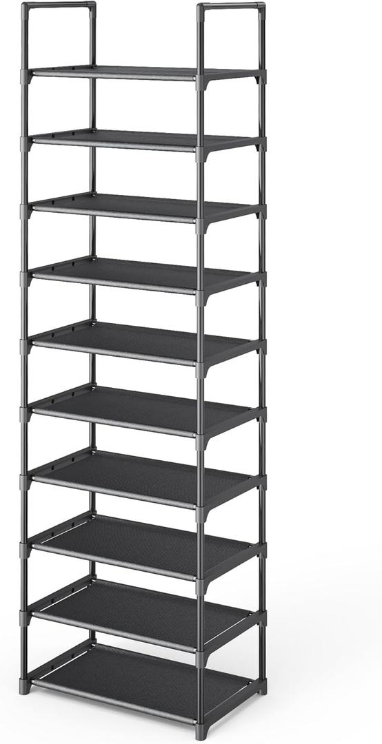 Kitsure Shoe Rack - 10-Tier Shoe Organizer with Detachable Fabric Shelves & Metal Frame, Tall Shoe Rack for Closet, Entrance, Living Room, 16.9" Wide - 10 Tier, Black