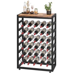 Dripex 30 Bottles Rack Free Standing Floor, 6-Tier Display Storage Shelves with Wooden Table Top, Sturdy Metal Bottle Holder for Kitchen Bar Pantry 23.2''L x 11.8''W x 34.7''H