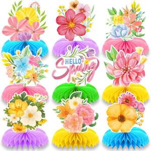 Flowers Honeycomb Centerpieces for Tables Decorations, 9 Pack Hello Spring Pink Flowers Table Centerpieces for Dinning Room Classroom Birthday Party Baby Shower Bridal Bachelorette Party Favors