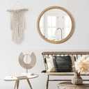sawsile Round Wood Mirror,28 inch Circle Rustic Farmhouse Natural Wooden Frame Boho Beads Wall Mirror for Bathroom,Living Room,Bedroom or Entryway