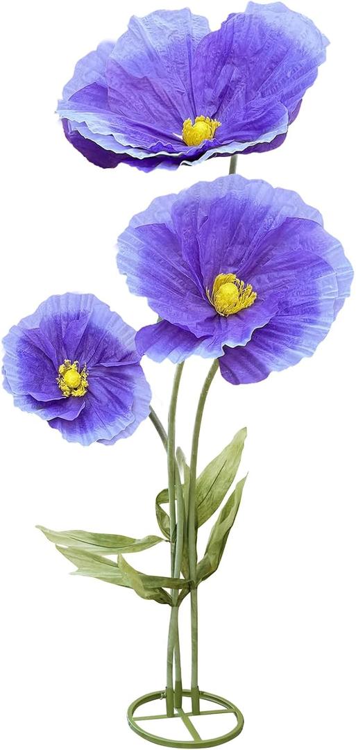 Large Giant Artificial Flowers Decoration - Huge Flower Wedding Indoor Outdoor Decor, 3 Pcs Realistic Faux Flowers for Home, Office, Living Room, Hallway Birthday Party Garden Decortive-Purple