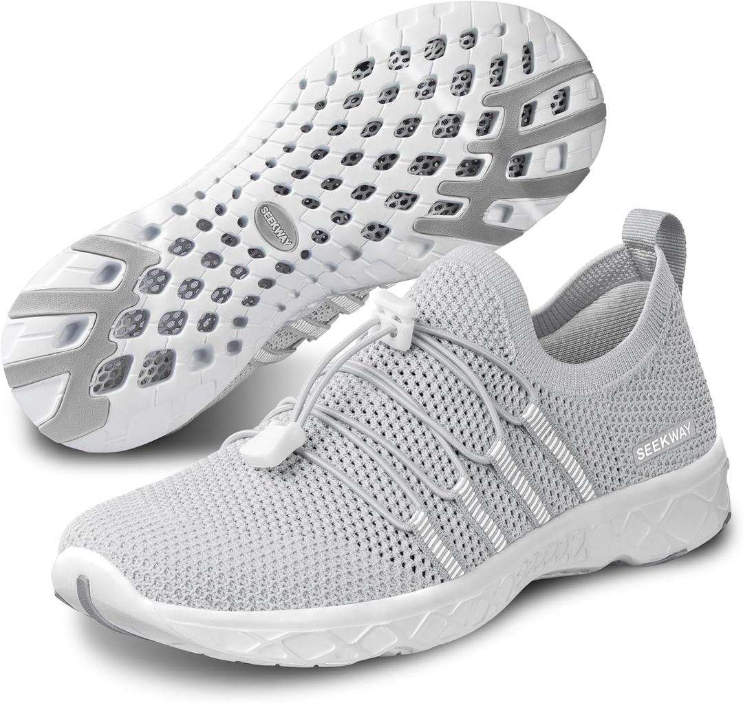 SEEKWAY Mens Womens Water Shoes Quick Dry Aqua Shoes Barefoot for Beach Surf Hiking Pool Water Sports (1f-light Gray)