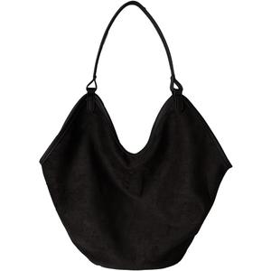 Vintage Suede Shoulder Bags for Women Large Bucket Tote Purse Handbags Slouchy Commuter Underarm Satchel 2025 (Black)