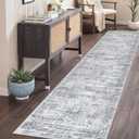 2x7 Runner Rug Non Slip, Thin Entryway Washable Rug for Entryway, Runners for Hallways, Low Pile Vintage Abstract Soft Rugs for Living Room, Kitchen, Bedroom(2'x7', Grey/Ivory)