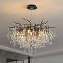 Modern Crystal Raindrop Chandelier, Black Round Art Deco Tree Branch Lighting Fixture for Dining Room Living Room Foyer 13 Lights D31.5''