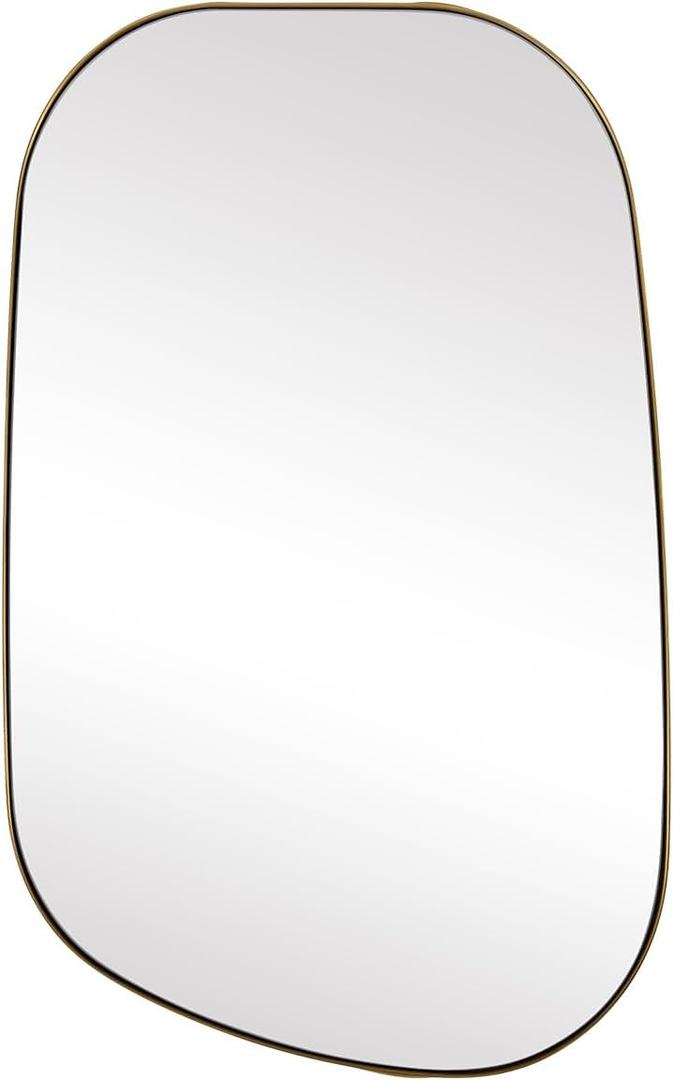 ANDY STAR 30"x48" Gold Wall MirrorBrushed Brass Irregular Bathroom Mirror with Stainless Steel Metal Frame, Large Asymmetrical Mirror for Bathroom, Entryway (Horizontal/Vertical)
